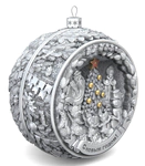Set of 3 silver Christmas balls "Bells, Happy childhood and Bullfinches"